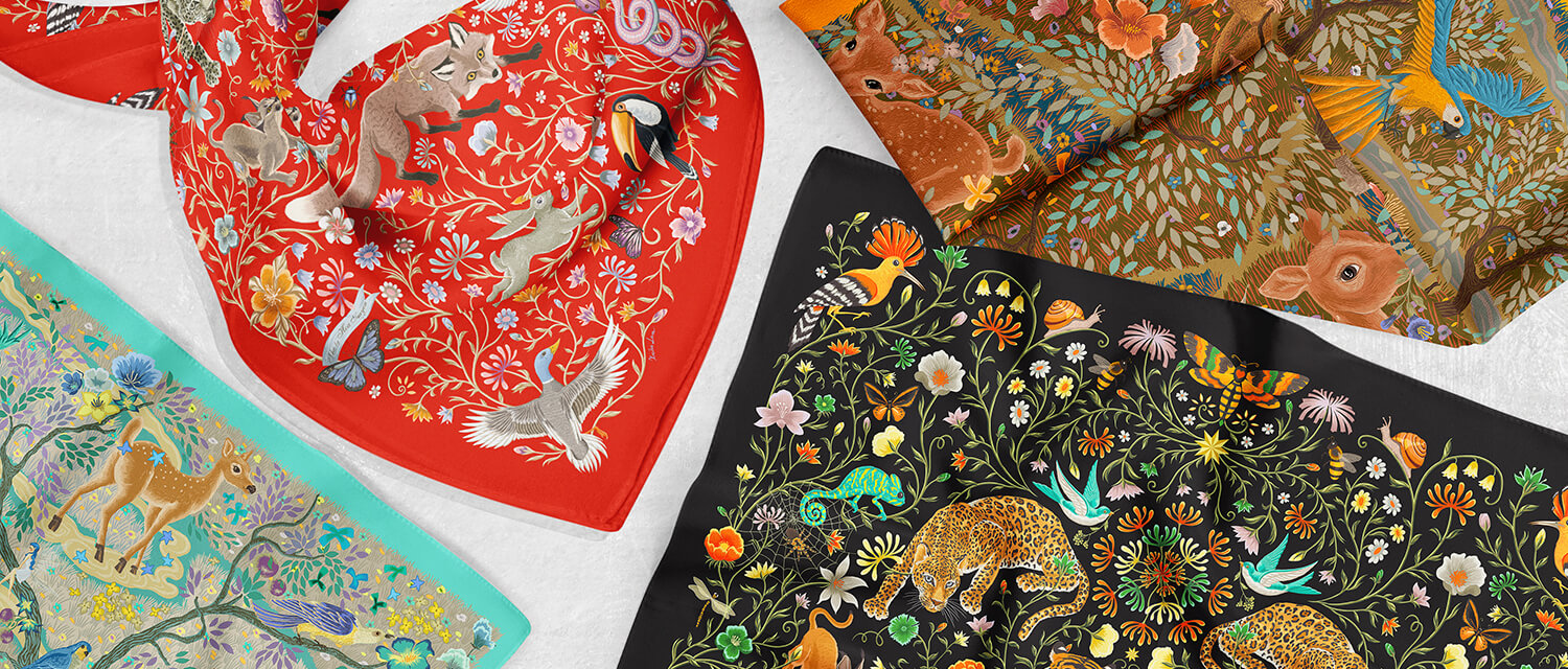 ‘Dans la Forêt Enchantée’ Silk Scarves Collection