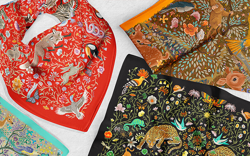 ‘Dans la Forêt Enchantée’ Silk Scarves Collection